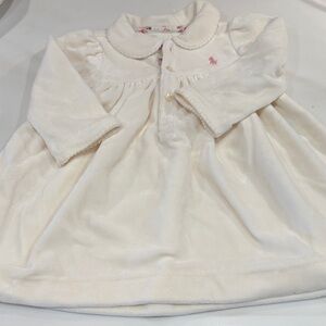 Ralph Lauren Velour Cream Baby Dress with Pink Accents-6 months